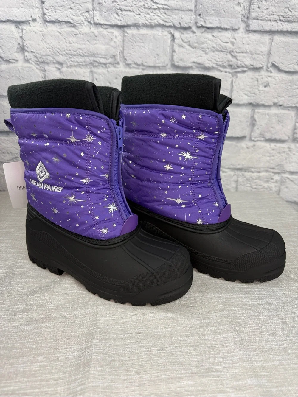 Dream Pairs Kids Waterproof Snow Boots Purple with Stars Kids Size 4